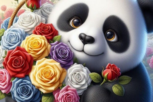 panda and roses